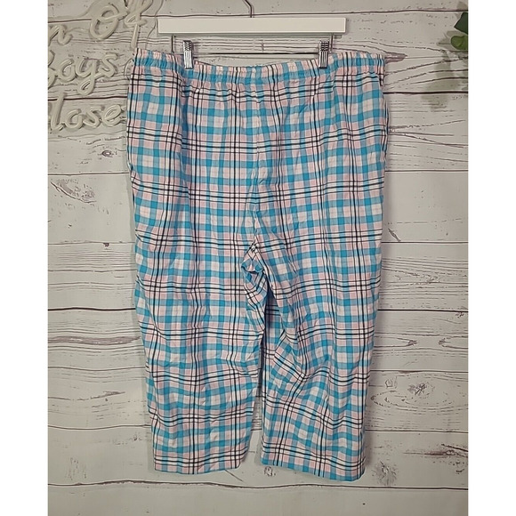NWOT BocaBay Blue Check Print Drawstring Summer Cropped Pants Womans 22W Petite - Picture 2 of 5